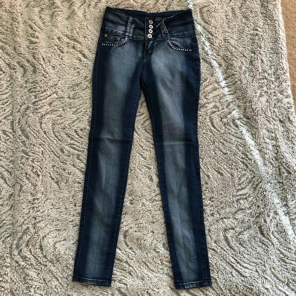 L'square Womens Stretch Belt Loop Skinny Blue Denim Jeans Size 1